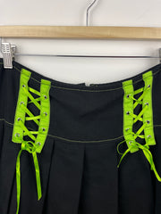 Vintage Tripp NYC Royal Bones Women's Black & Lime Green Pleated Mini Skirt