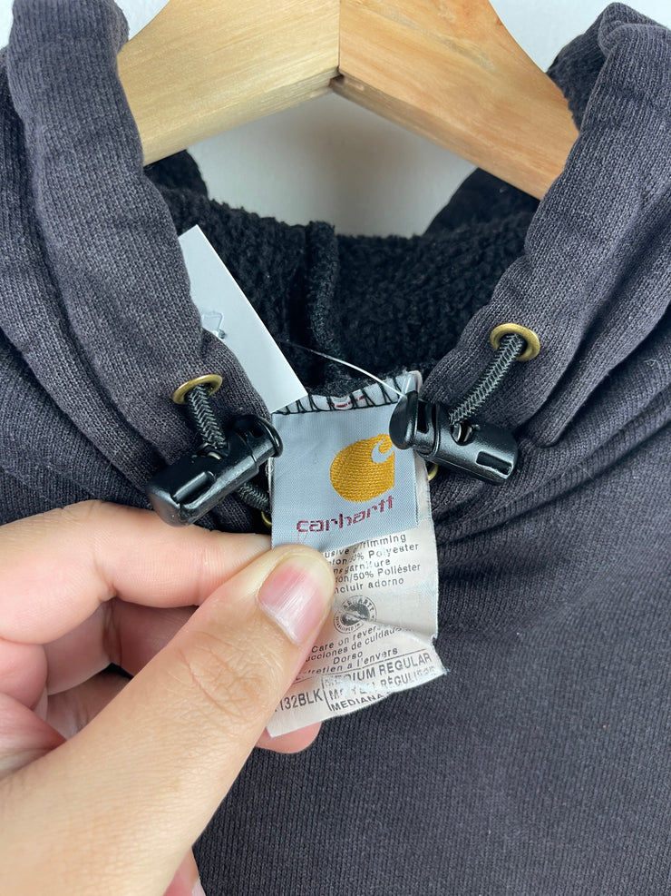 Vintage 90s Carhartt Spellout Embroidered Black Hoodie