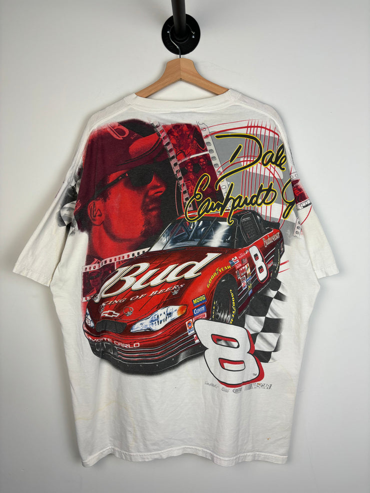 Vintage Nascar Dale Jr Budweiser Red Hot All Over Print White Tee