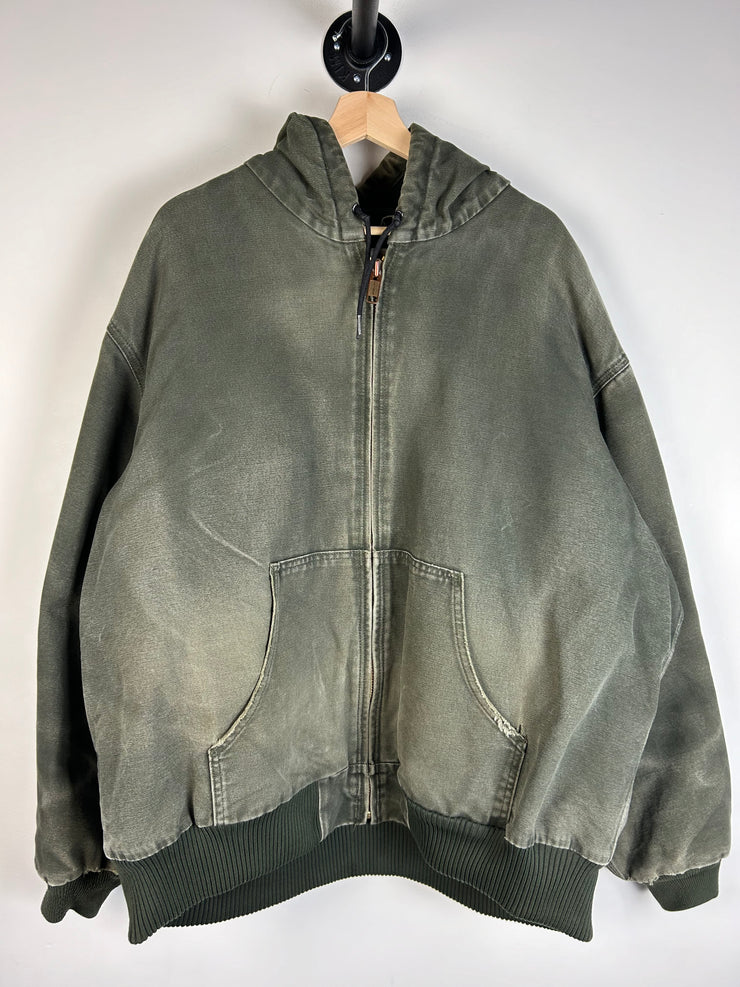 Vintage Y2K Carhartt Moss Green Active Hooded Jacket J130 MOS