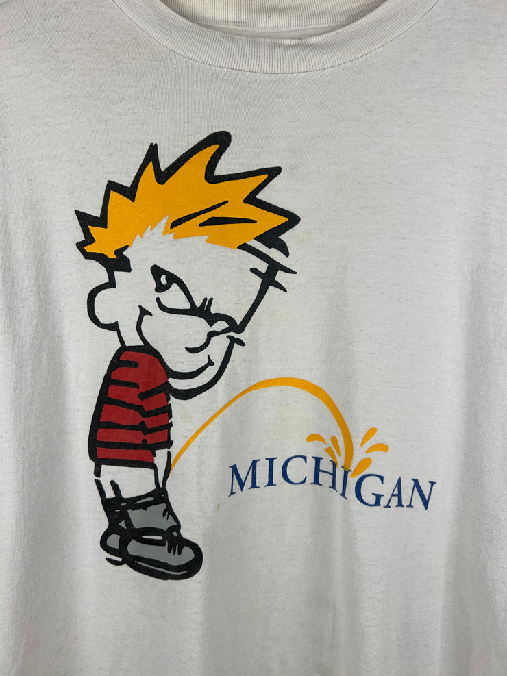 Vintage 90s Michigan Peeing White Tee