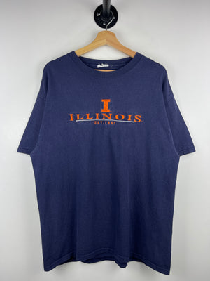 Vintage 90s Illinois Fighting Illini Embroidered Navy Tee