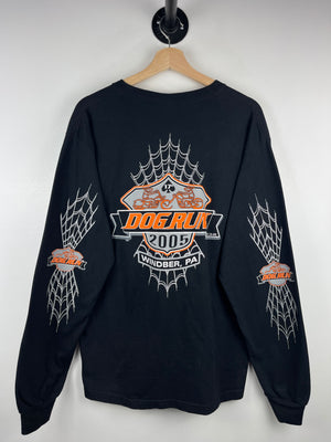 Vintage Dog Run Motorcycle Rally Spider Web Black Long Sleeve