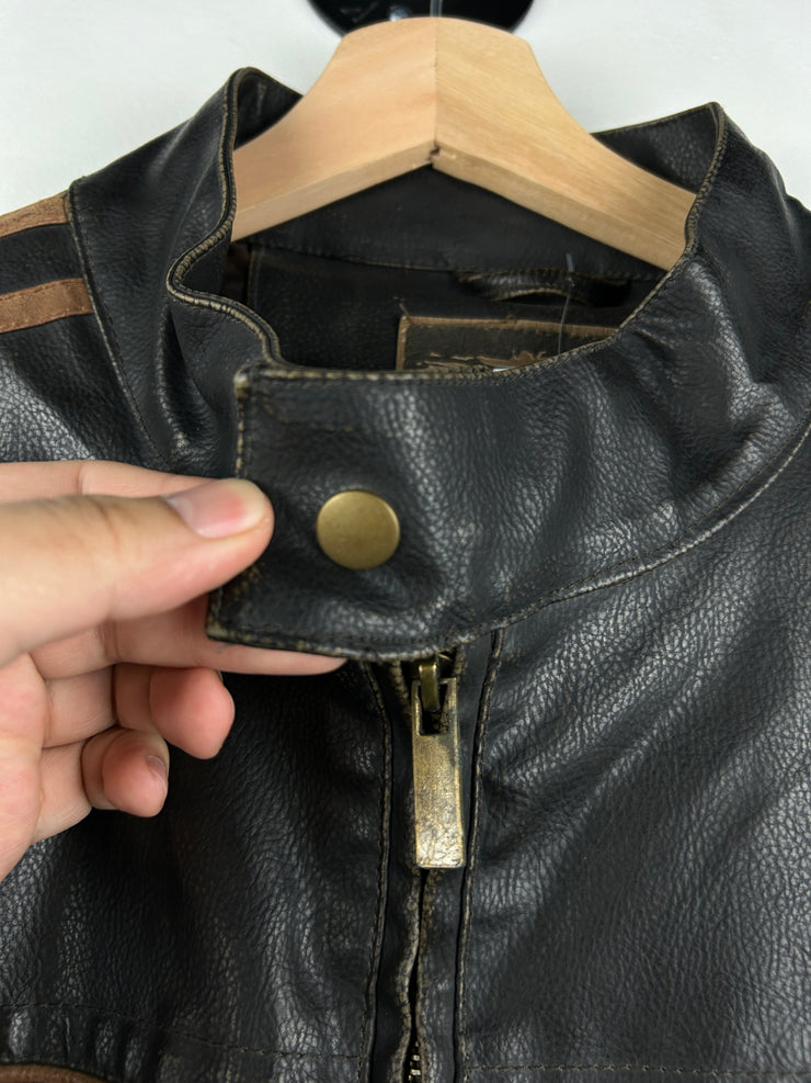 Vintage Arizona Café Racer Brown Leather Cropped Jacket