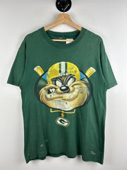 Vintage 90s NFL Green Bay Packers Looney Tunes Taz Green Tee