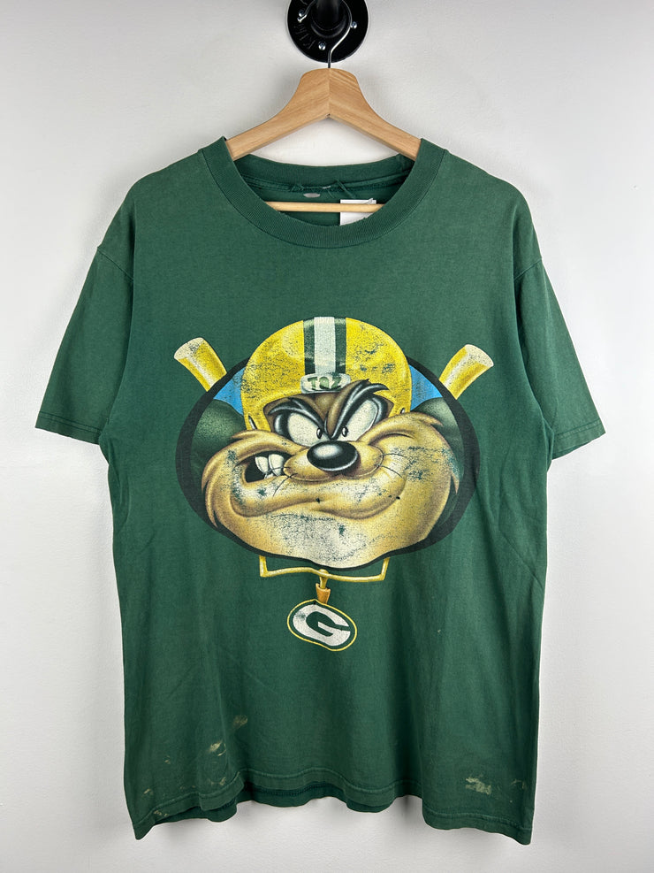 Vintage 90s NFL Green Bay Packers Looney Tunes Taz Green Tee