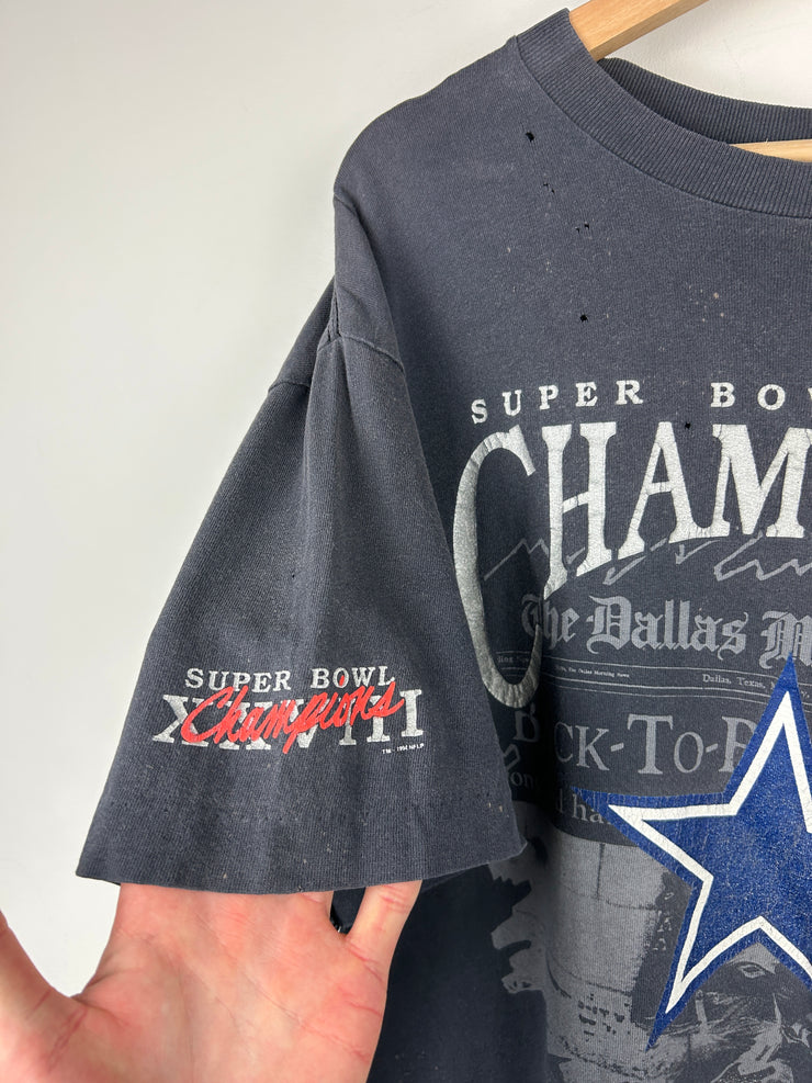 Vintage 90s NFL Dallas Cowboys Super Bowl Champions Faded Black Tee