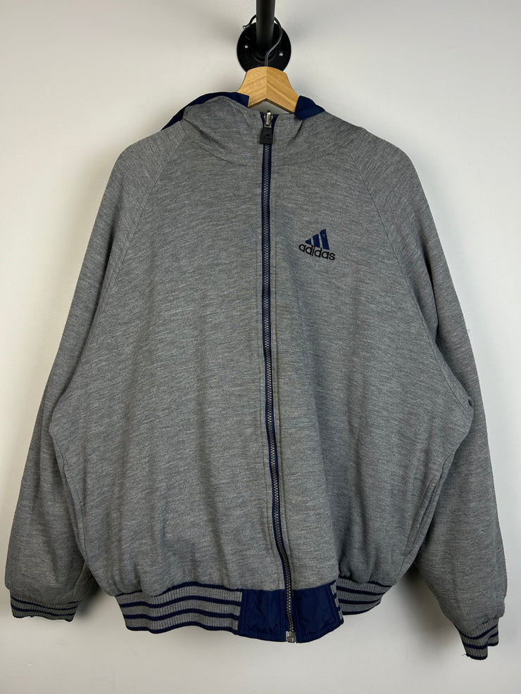 Vintage 90s Adidas 3 Stripe Fleece Lined Reversible Navy Hooded Jacket