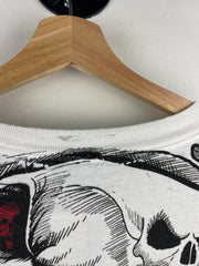 Vintage 90s Jarvis Ace Skull All Over Print White Tee