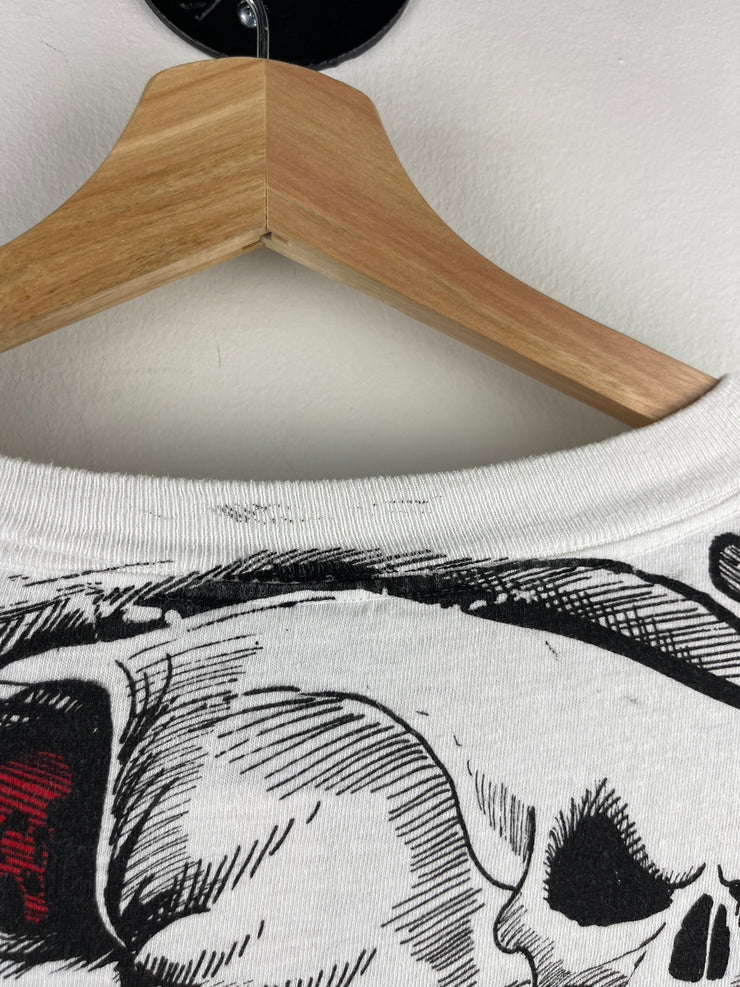 Vintage 90s Jarvis Ace Skull All Over Print White Tee