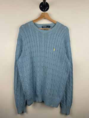 Vintage 90s Polo Ralph Lauren Blue Cable Knit Sweater