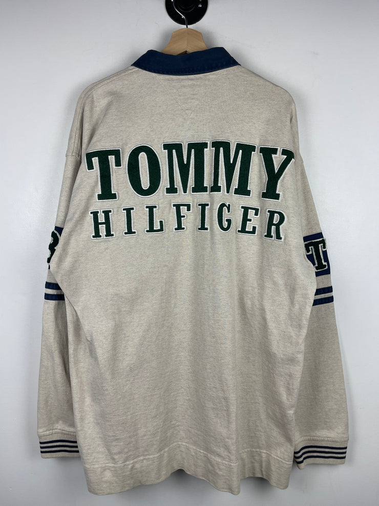 Vintage 90s Tommy Hilfiger Authentic Gear Grey & Green Polo Rugby Long Sleeve