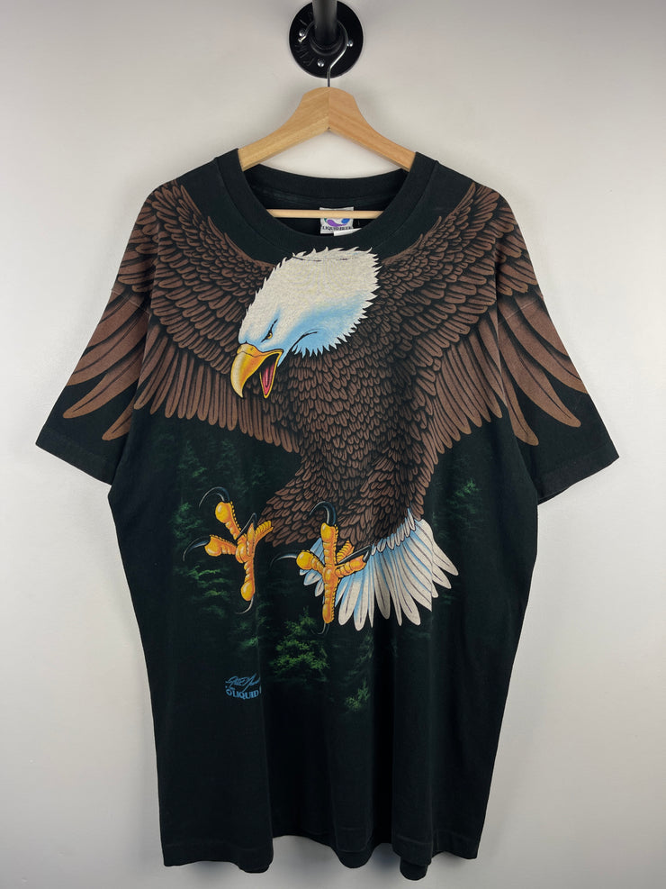 Vintage 90s Liquid Blue Eagle All Over Print Black Tee