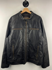 Vintage Guess Café Racer Moto Dark Brown Leather Jacket