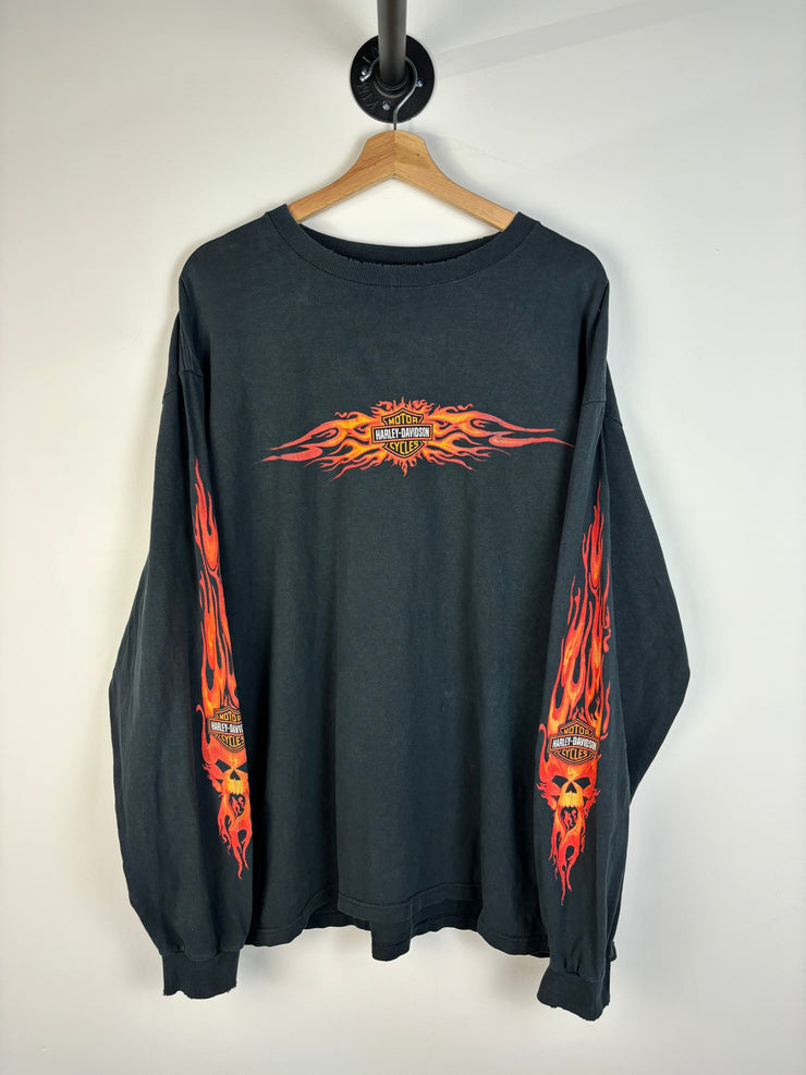 Vintage 2002 Harley Davidson Flames Black Long Sleeve