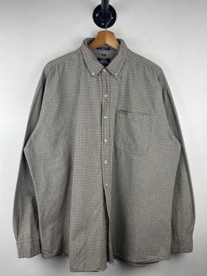 Vintage 90s Dickies Plaid Brown Long Sleeve Button Up Shirt