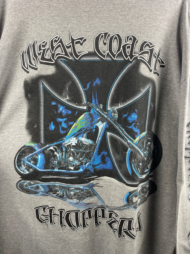 Vintage West Coast Choppers Motorcycle Sleeve Print Grey Long Sleeve