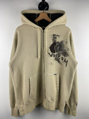 Vintage Y2K Volcom Skateboards Cream Thermal Zip Up Hoodie