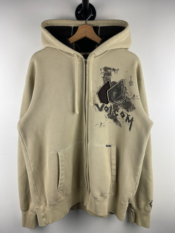 Vintage Y2K Volcom Skateboards Cream Thermal Zip Up Hoodie