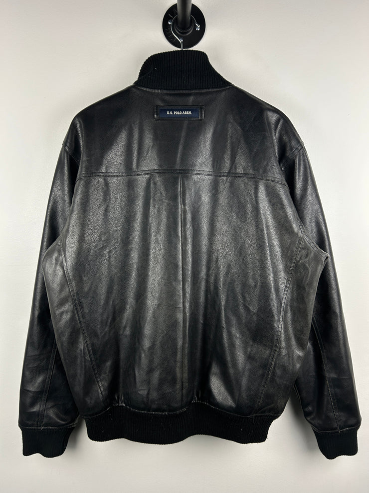 Vintage US Polo Assn Black Leather Bomber Jacket
