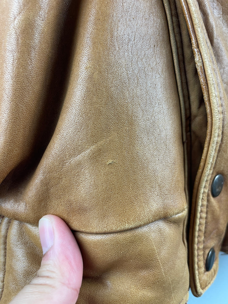 Vintage 90s Leather Limited Light Brown Leather Bomber Jacket