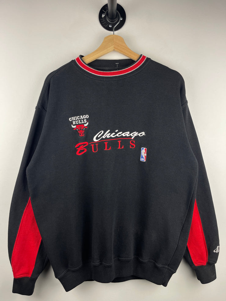 Vintage 90s NBA Logo Athletic Chicago Bulls Embroiderd Black Crewneck