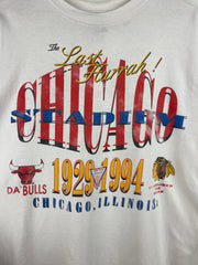 Vintage 90s NBA NHL Chicago Bulls & Blackhawks Stadium White Tee