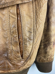 Vintage 90s Expressions Faded Brown Leather Bomber Jacket