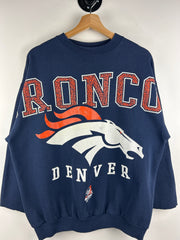 Vintage 90s NFL Riddell Denver Broncos Big Spellout Navy Crewneck