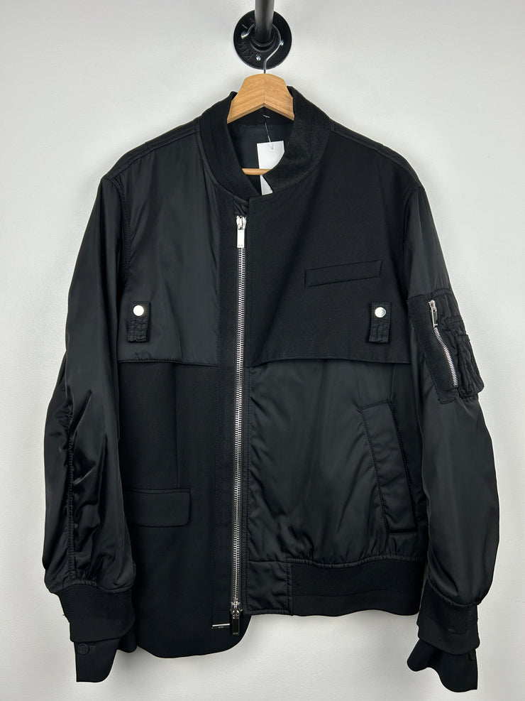 Dior X Sacai FW21 Black Hybrid Zip Up Bomber Jacket
