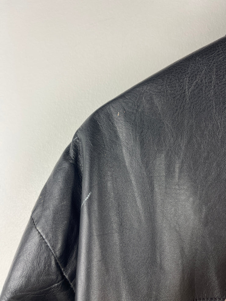 Vintage 90s Excelled Miller Lite Beer Black Leather Bomber Jacket