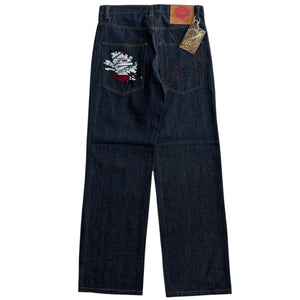 Vintage Y2K Ed Hardy Mummy Embroidered Baggy Blue Denim Jeans