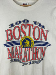 Vintage 90s Boston Marathon 100 Year Anniversary White Long Sleeve
