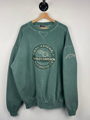 Vintage 90s Harley Davidson York Pennsylvania Embroidered Green Crewneck
