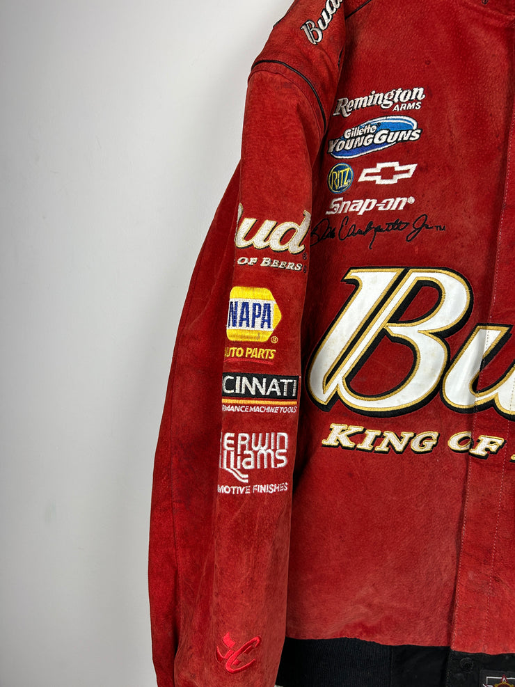 Vintage 90s Nascar Jeff Hamilton Budweiser Dale Earnhardt Jr. Suede Racing Red Jacket