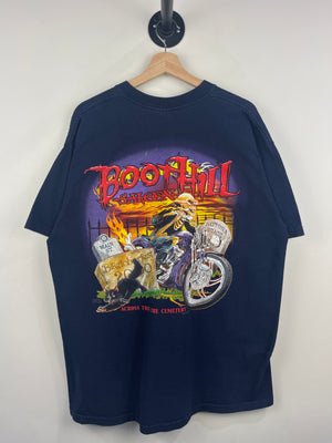 Vintage 2000 Boot Hill Saloon Biker Skull Navy Tee