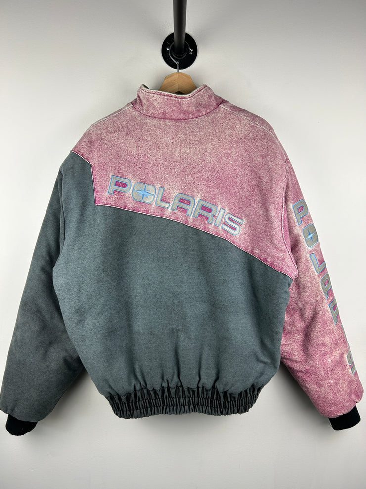 Vintage 90s Polaris Indy Pink & Grey Racing Bomber Jacket