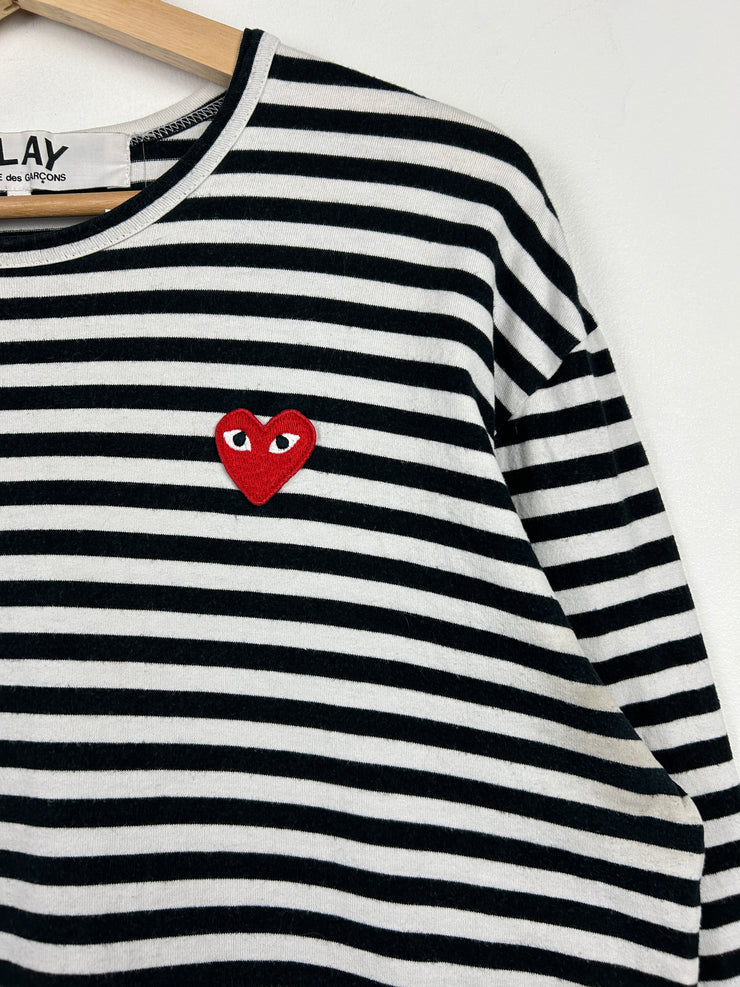 Comme Des Garcons Play Heart Black & White Striped Long Sleeve