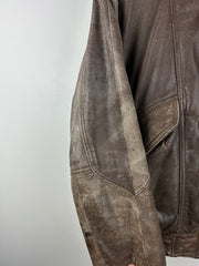 Vintage 90s Impressions Faded Brown Leather Bomber Jacket