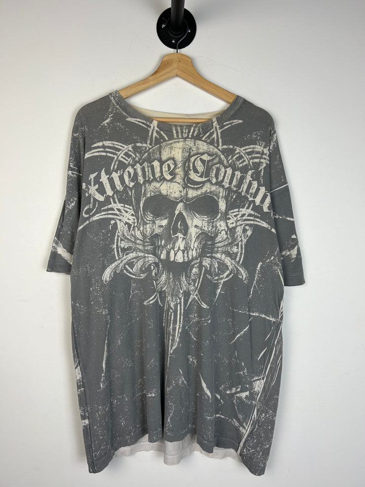 Vintage Y2K Extreme Couture Skull All Over Print Grey Tee