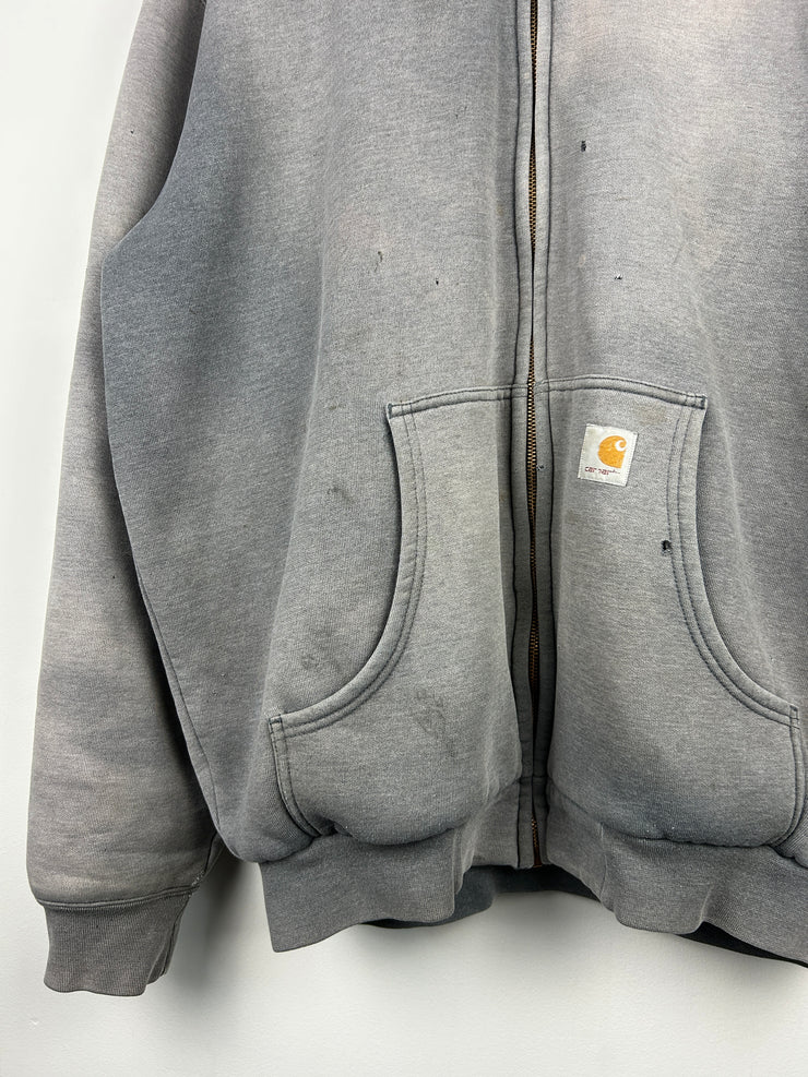 Vintage 90s Carhartt Patch Thermal Lined Faded Grey Zip Up Hoodie
