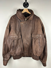 Vintage 90s Wilsons Adventure Bound Brown Cropped Bomber Leather Jacket