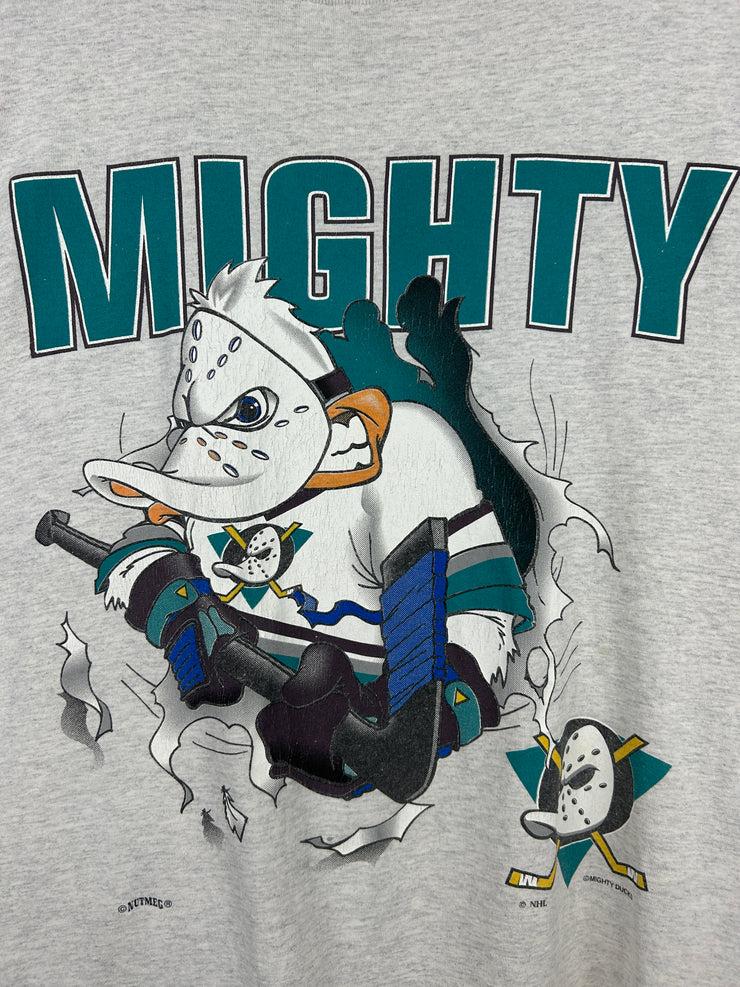 Vintage 90s NHL Nutmeg Anahiem Mighty Ducks Breakthrough Grey Tee