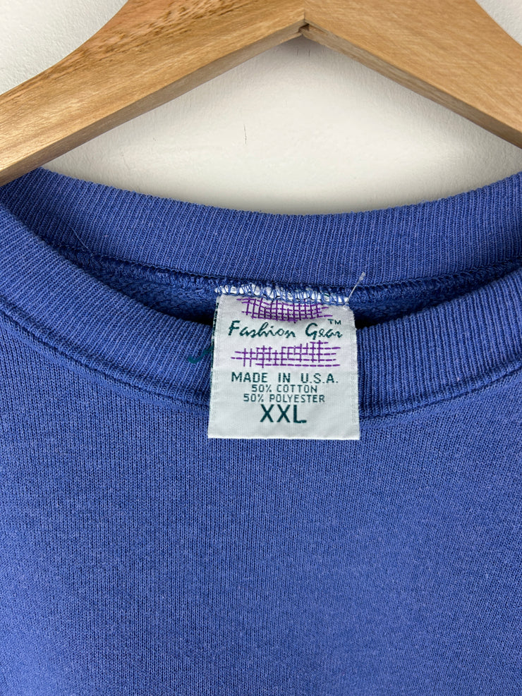 Vintage 90s Felix The Cat Cartoon Embroidered Blue Crewneck