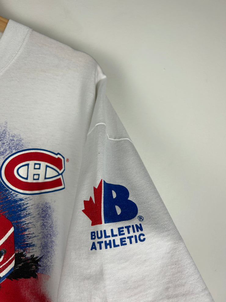 Vintage 90s NHL Bulletin Montreal Canadiens All Over Print White Tee