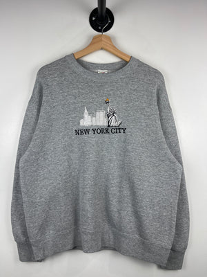 Vintage 90s New York Statue Of Liberty Embroidered Grey Crewneck