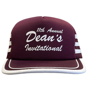 Vintage 80s Dean's Invitational Burgundy 3 Stripe Trucker Snapback Hat