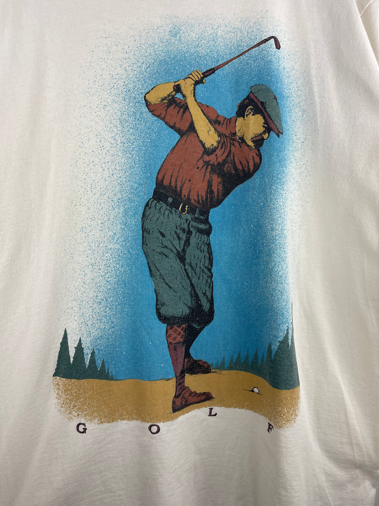Vintage 90s Golf Art White Tee