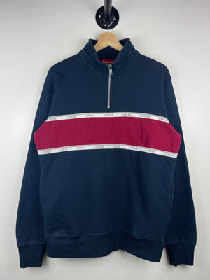 Supreme SS17 Logo Tape Stripe Navy Quarter Zip Sweater