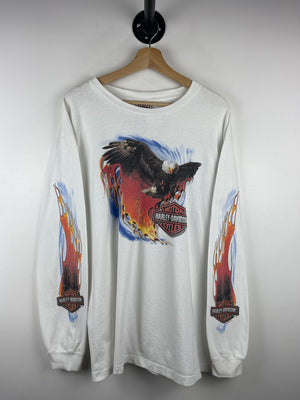 Vintage 2002 Harley Davidson Eagle Flames Lima Ohio White Long Sleeve